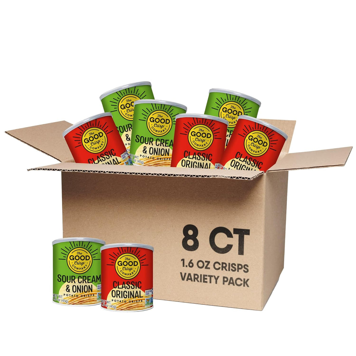 The Good Crisp Company Minis Original Gluten-Free Potato Chips, 1.6 Oz Cans (Pack of 12), Non-GMO, Allergen Friendly, Potato Chip Snack Pack