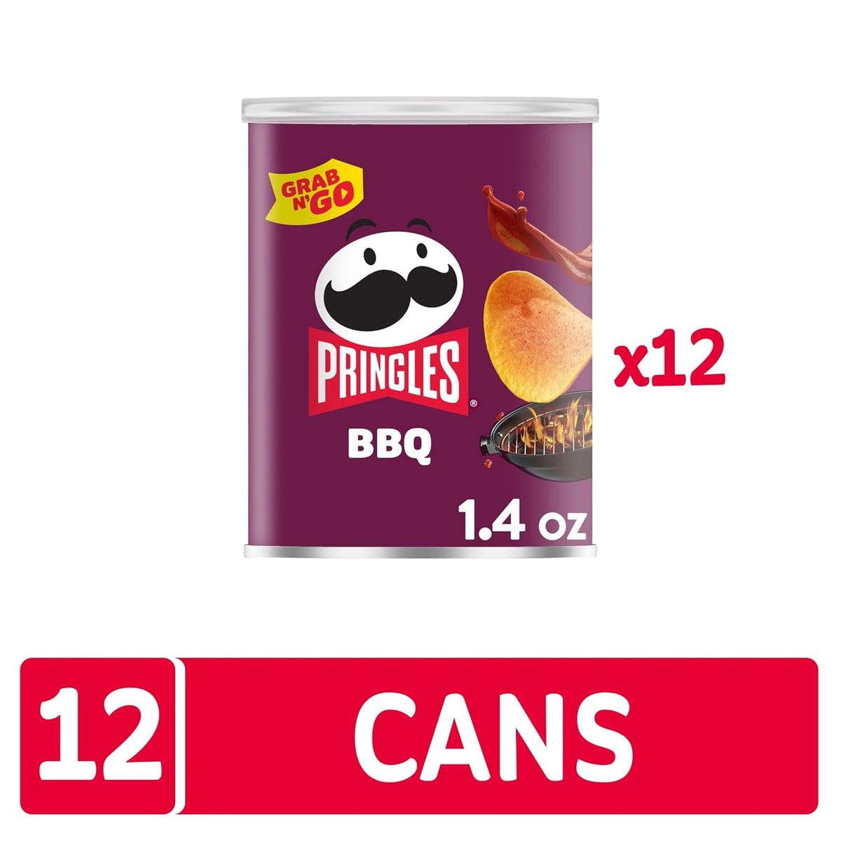 Pringles Potato Crisps Chips, Lunch Snacks, Office and Kids Snacks, Grab N' Go, BBQ (12 Cans)