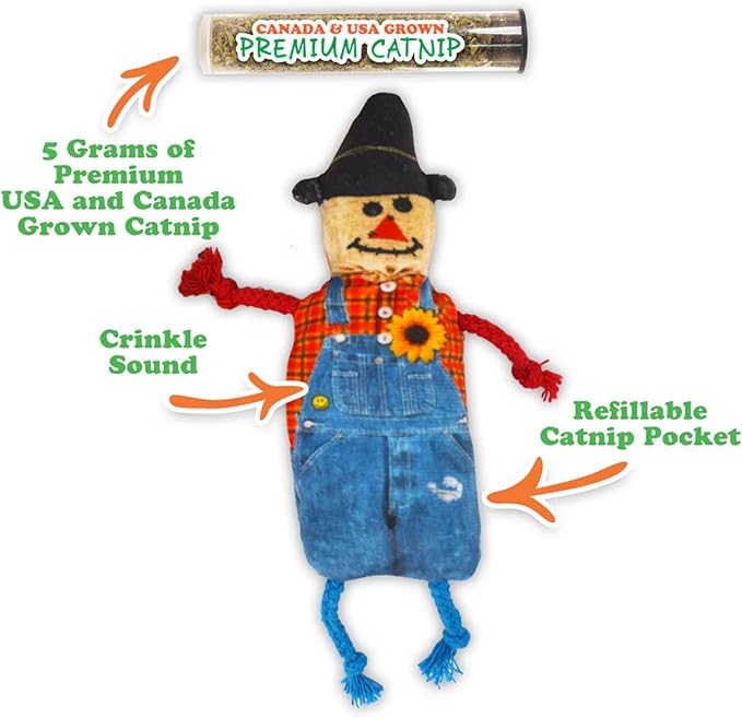 Meowijuana Refillable Cat Toys | Get Spooked Bundle - Scarecrow, Pumpkin, Pumpkin Spice Latte Catnip Toys | Includes Potent Hand Harvested Catnip Grown in North America | Promotes Play