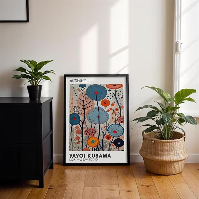 Yayoi Kusama Black Framed Wall Art 16x24in Vintage Japanese Painting Posters
