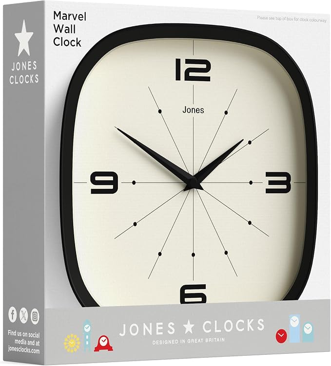 JONES CLOCKS® Pulsar wall Clock | Square Rounded Retro Clock | 10 inch | Blue |