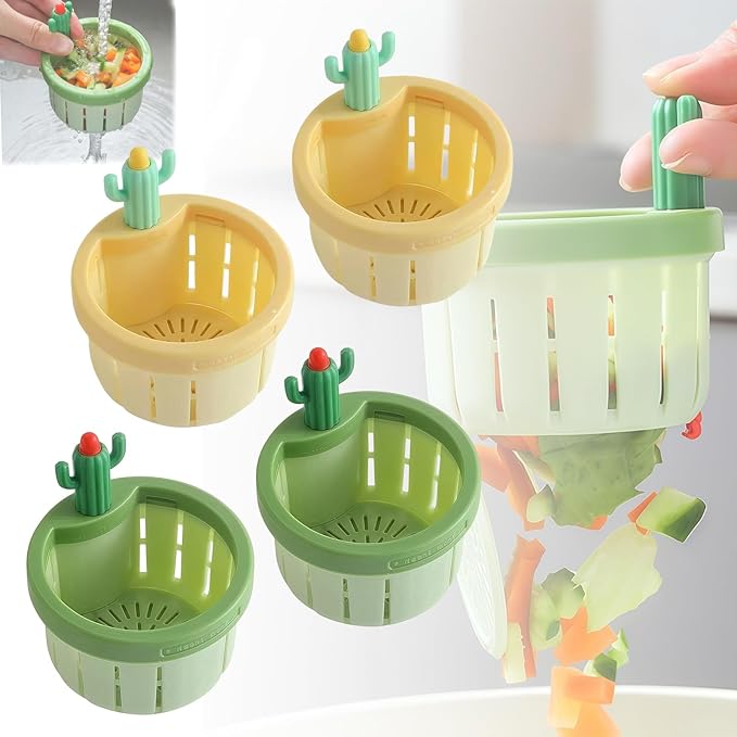 Cactus Kitchen Sink Drain Strainer, 2026 Upgrade Press Automatic Dumping Basket, Multi-Functional Anti-Clogging Kitchen Drainer With Lifting Handle (2A+2B)