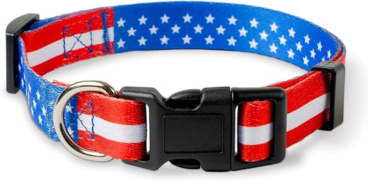 Native Pup American Flag Dog Collar- Red White and Blue- Patriotic Collars for 4th of July, USA- Adjustable Small, Medium, Large Breed Dogs (Medium, Flag I)