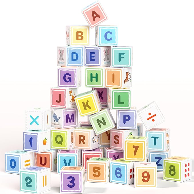 Magnetic Blocks ABC 123 Alphabet Colorful Printed, Building Blocks for Toddler 1-3, Magnet Cubes Sensory Toys, Preschool Early Learning Number,Letter,Animals,Education for Kids Age 1 2 3