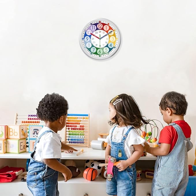 XFM Teaching Clocks Kids Colorful Small Wall Clock Battery Operated 10 Inch