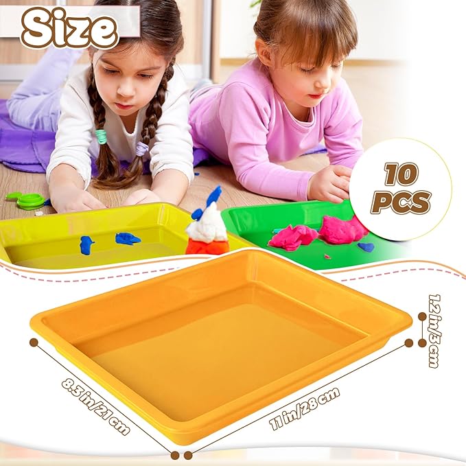 10 Pack Multicolor Plastic Art Trays,10 Colors Activity Crafts Tray,Colorful Art Organizer Trays,Art Serving Tray for DIY Projects,Painting,Beads,Home School Crafts