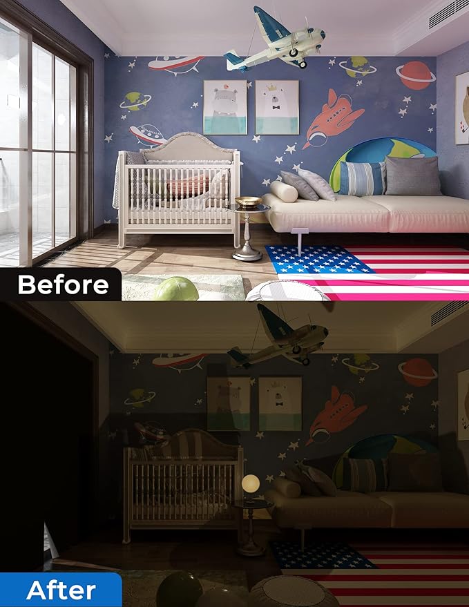 Sumobaby Blackout Curtains for Bedroom Portable 34"x40",No Drill Blackout Shades with Upgraded Hook&Loop Tapes,100% Black Out Window Cover,Thermal Insulated Blinds for Bedroom,Nursery(1 Panel,Black)