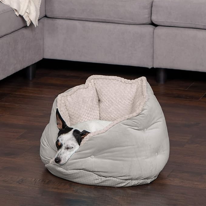 Furhaven 18" Round Pet Bed for Indoor Cats & Small Dogs, 100% Washable, For Pets Up to 14 lbs - Minky Plush & Velvet Hug Bed - Silver Gray, 18-inch