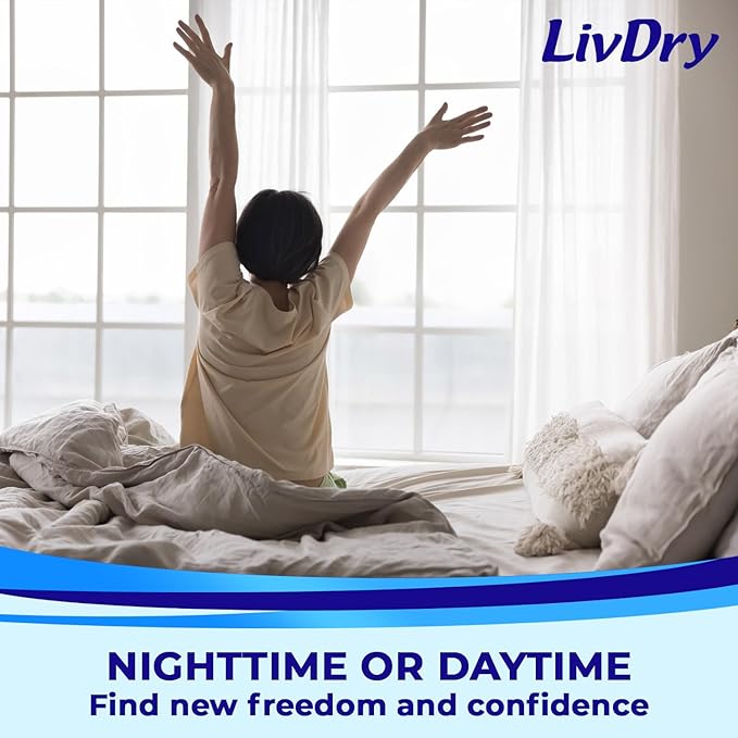 LivDry Adult M Incontinence Underwear, Overnight Comfort Absorbency, Leak Protection, Medium, 17-Pack