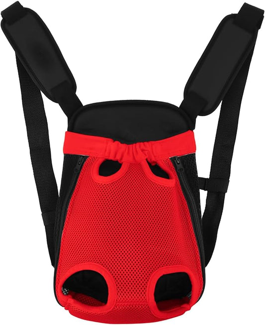 Inspack Dog Backpack Carrier/Cat Carrier, Adjustable Pet Front Carriers Travel Bag for Puppy Medium Dogs, Legs Out, Soft Ventilated Doggie Chest Carry Backpacks for Hiking/Camping, 4-7 lbs, Red