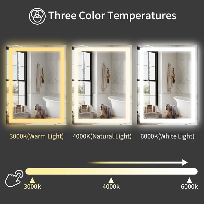 Koonmi 60"x36" LED Mirror for Bathroom, 90CRI Anti-Fog Vanity Mirror