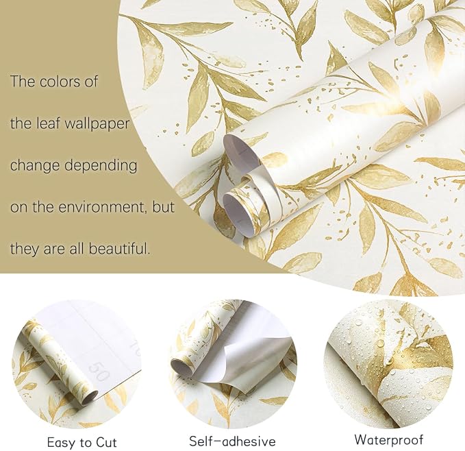 Livebor Leaf Peel and Stick Wallpaper Olive Leaf Contact Paper17.7in x 196.8in