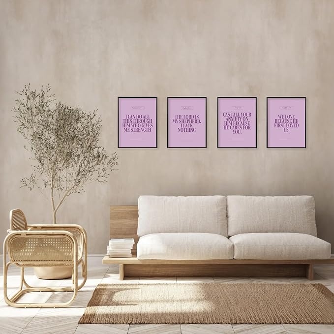 Locomiss Purple Christian Wall Art Decor Posters, Minimalist Jesus Scripture