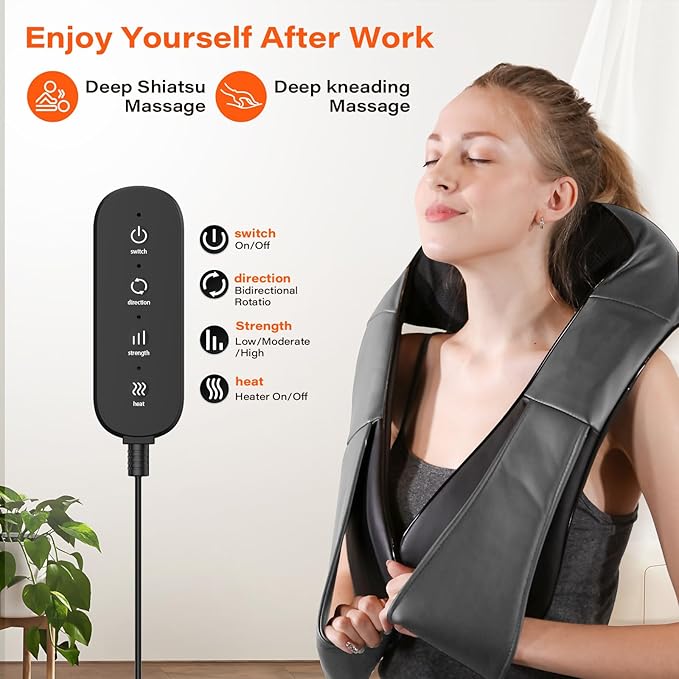 Electric Neck Massager, Neck and Back Massager with Heat, Shiatsu Massage Pillow for Back, Shoulder, Muscle Pain Relief, Ideal Fits for Parents (Gray-Remote Controller)