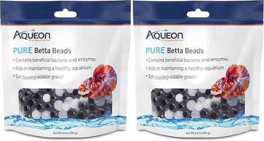 Aqueon Pure Betta Beads, Water Care for Unfiltered Aquariums, Maintains Clear Water and Helps Breakdown Organic Sludge, Black & White (Pack of 2)