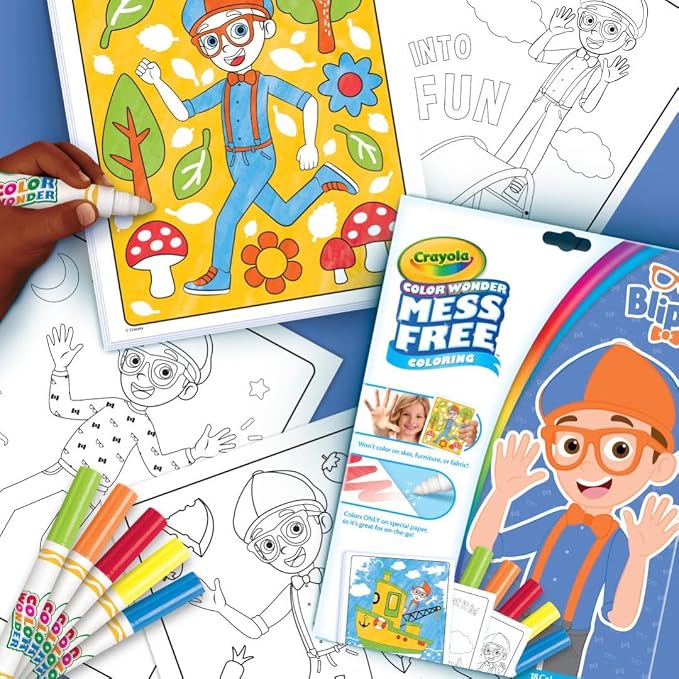 Crayola Blippi Color Wonder Coloring Set, 18 Blippi Mess Free Coloring Pages for Toddlers, Travel Activity, Toddler Toys & Gifts