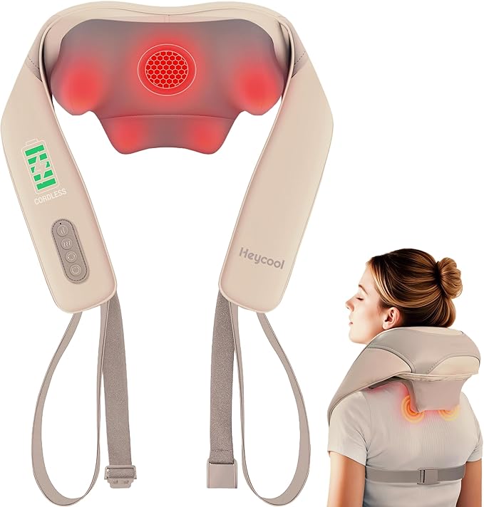 Cordless Neck and Shoulder Massager, Graphene Heating, Upgraded Shiatsu Back Massager Pillow for Neck, Shoulder