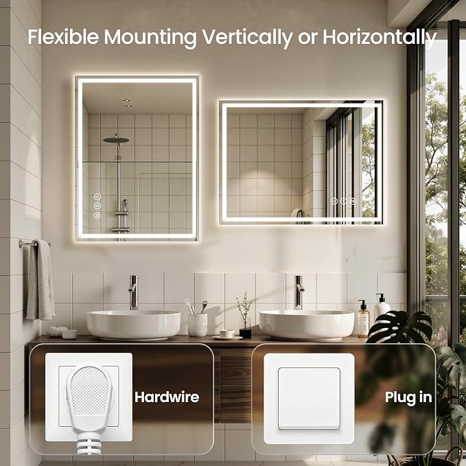 55X30 LED Bathroom Mirror with Lights, Backlit + Front Lit, Lighted Bathroom