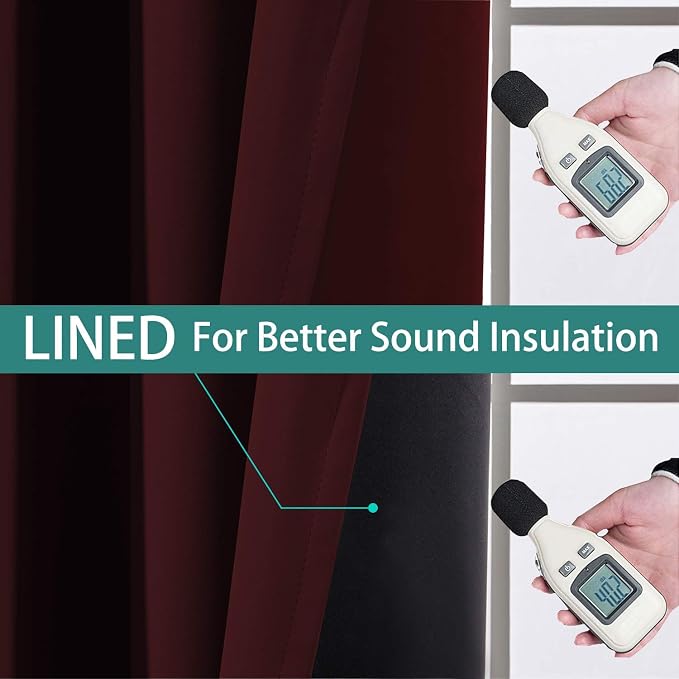 Yakamok 2 Thick Layers Completely Blackout Curtain Panels, Noise Reducing Drapes