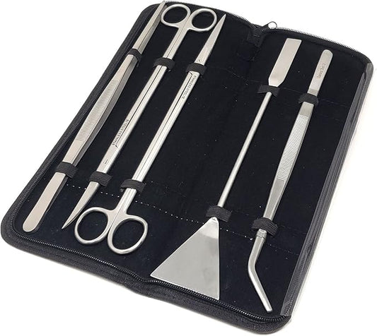 A2Z-Aquascaping Maintenance Tools Accessories,Anti-Rust Stainless Steel Tweezers Scissors Spatula for Aquarium Tank Clean, Fish Tank, Bonsai, Algae Scrapers (Set of 5 Pcs in A Case)