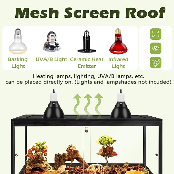 Prolee Tempered Glass Beard Dragon Tank 81 Gallon,Reptile Encloure and Snake Tank with Metal Mesh Roof Door,Locking Design Reptile Tank for Lizard,Gecko,Chameleon (48"X20"X20",Black)