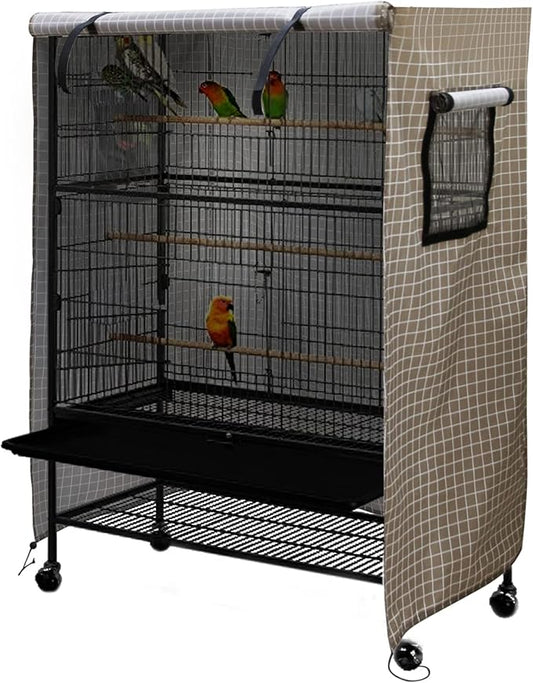 Ymiko Birdcage Cover Universal Windproof Cage Cover with Side Window Light Blocking for Large Bird Cages Hamster Cages Cat Cages Dog Cages (Brown)