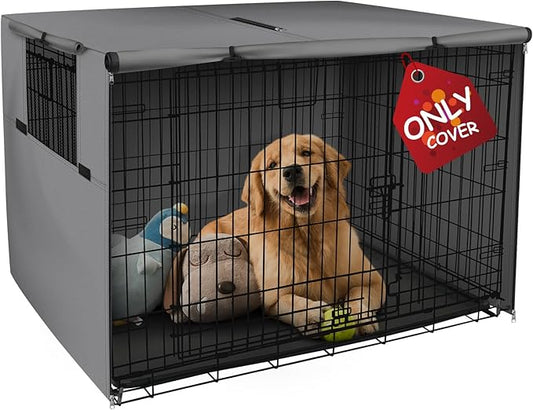 Explore Land Dog Crate Cover Heavy Duty Polyester Pet Kennel Sunshade Universal Fit for 30 inches Wire Cage (Grey)