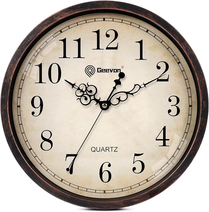 Geevon Vintage Wall Clock, Silent 14" Non Ticking Retro Round Clock Quartz