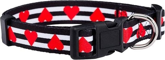 Native Pup Valentine’s Dog Collar- Valentines Day Pet Collars- Valentine Girly Hearts- Pink Red Heart- Cute Boy Girl Puppy Gift- Adjustable for Small, Medium, Large Breeds (Striped Hearts, Small)