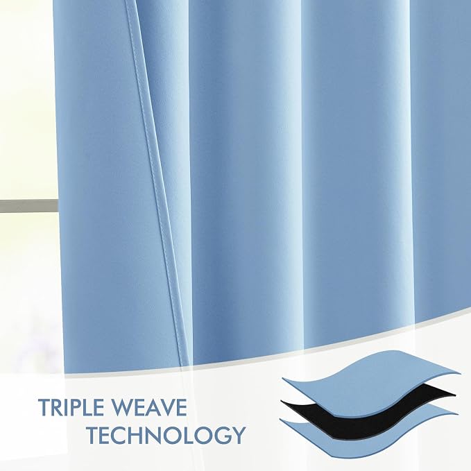 MIULEE Sky Blue Back Tab Blackout Curtains 108 Inch Long 2 Panels Set