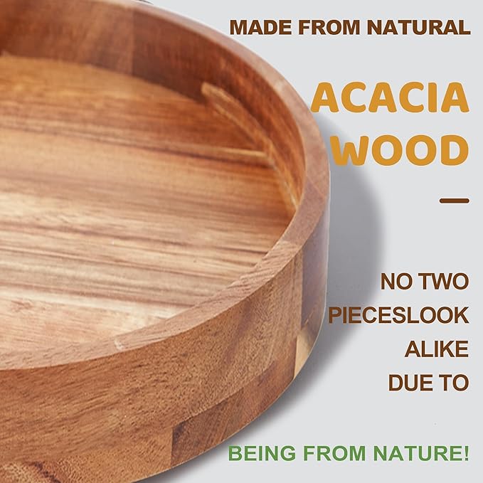 [ 2 Pack ] 12 Inch Acacia Wood Lazy Susan Organizer for Cabinet, Lazy Susan Turntable for Countertop Table Pantry, Kitchen Turntable Storege Container