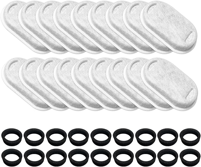 Kactoily 18 Pack Cat Water Fountain Filters for 108oz/3.2L & 67oz/2L Stainless Steel, Cat Fountain Filter Replacement(18 Filters & 18 Sponges)