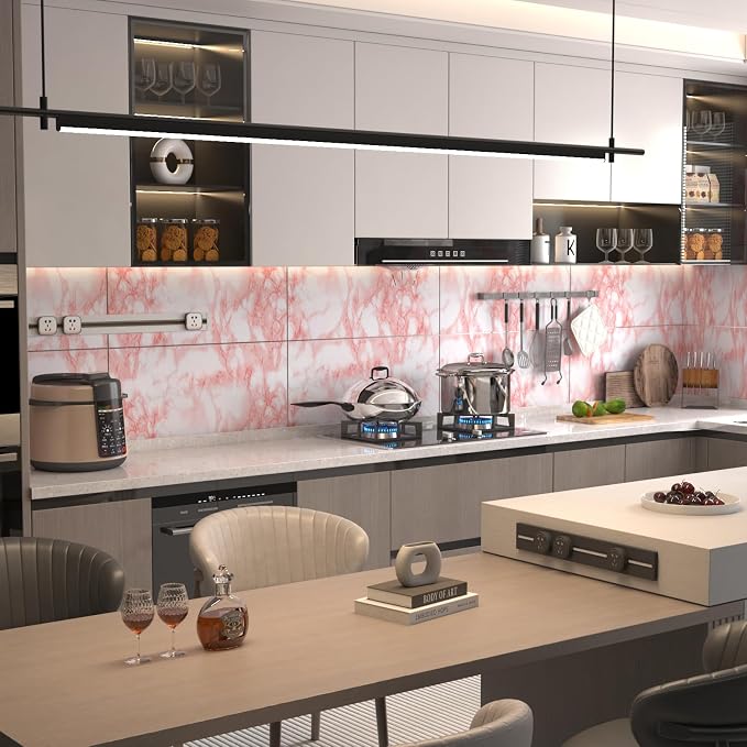 BAYYA Marble Paper Granite Pink/White Roll Peel and Stick Wallpaper