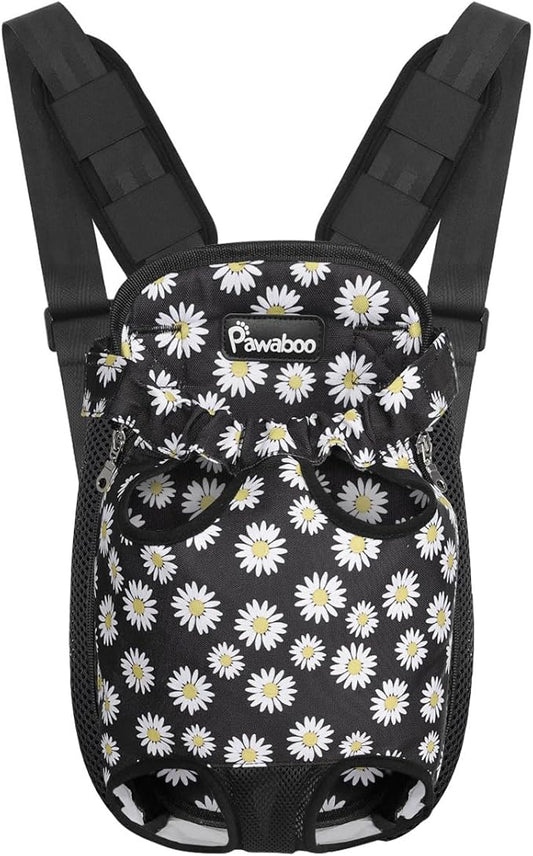 Pawaboo Adjustable Dog Carrier Purses, Pet Front Cat Travel Bag Dog Carrier Purses for Traveling Hiking Camping, Legs Out, Easy-Fit for Small Medium Dogs, M, Black Daisy