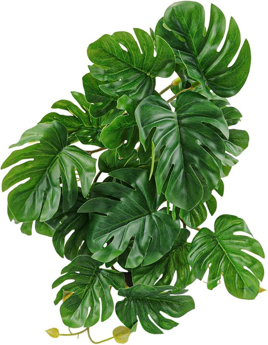 Artificial Reptile Plants for Terrarium, Amphibian Habitat Decor Artificial Hanging Plants (Turtle Leaf)
