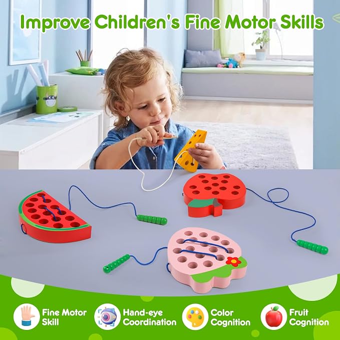 Wooden Toys Lacing Toys for Kids 3-5,Plane Activities Car Travel Toy Montessori Educational Learning Threading Toys for Fine Motor Easter Basket Stuffers Gift for Boys Girls(4 pcs)