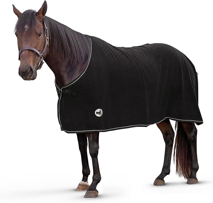 Jeffers Equine Elite Fleece Horse Cooler Blanket, 75 Inch – Soft, Adjustable Fit, Lightweight, Easy Care, Moisture Wicking Cooling Sheet with Surcingle for Post Exercise, Travel for Horses – Black