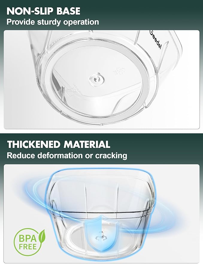 Manual Food Processor Vegetable Cutter, Geedel Pull Chopper with String, Food Chopper Vegetable Cutter for Veggies, Fruits, Salad, Onion, Ginger, Nuts, Herbs, etc, 2 Cup(500ml), Green