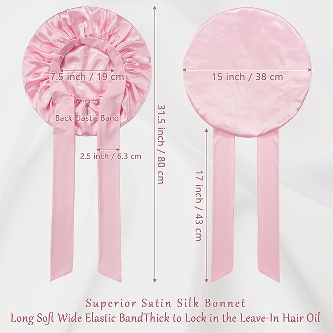 Bonnet with Tie Band, Satin Hair Silk Bonnet for Sleeping Women, Sleep Bonnets for Women, Double Layer Sleep Cap for Curly Hair Braids