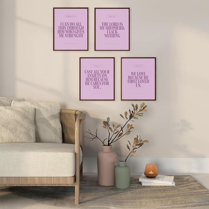 Locomiss Purple Christian Wall Art Decor Posters, Minimalist Jesus Scripture