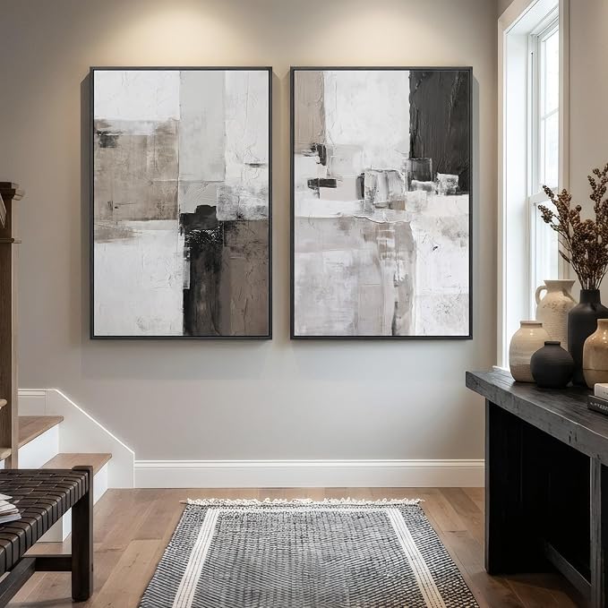 Framed Abstract Black and White Brown Wall Art