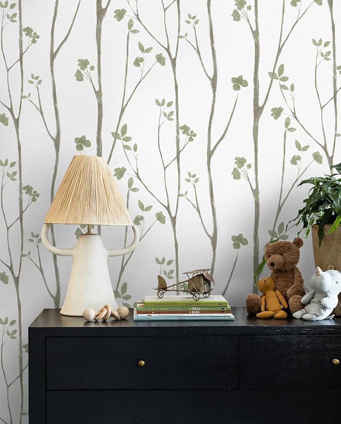 Timeet Green White Leaf Floral Boho Wallpaper 16" x 393.7" Self-Adhesive