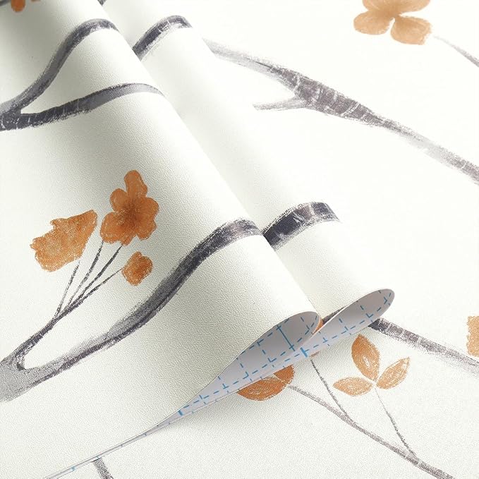 Timeet Boho Peel and Stick Wallpaper Floral Wall Paper Tree Contact Paper White