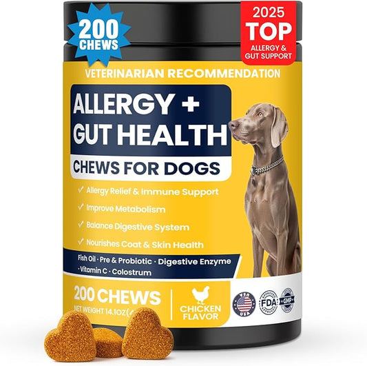 Dog Allergy Chews Probiotics for Dogs Yeast, Itchy Skin and Itchy Ears Itch Relief Immune Pre Probiotic Chews for Pet Digestive Gut Health Anti Itch Supplement for Itching and Licking Dogs Allergies