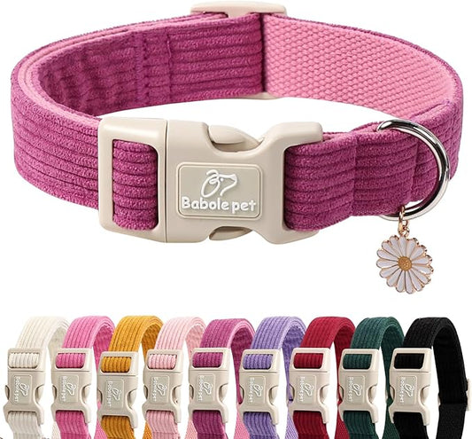 Cute Corduroy Dog Collar - Fuchsia Adjustable Dog Collars for X-Small Dogs 4-10lbs, Fade-Proof with Secure Snap & Little Charm, Christmas Birthday Gift, XS