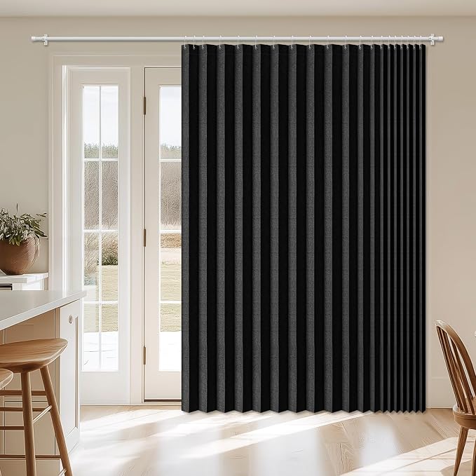 AJAZZ Blackout Accordion Door Curtain 98"x106" Black