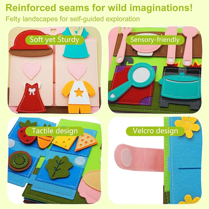 Busy Book for Toddlers 1-3, Montessori Busy Board for 1 Year Old | Felt Quiet Books Airplane Travel Toys, Sensory Early Learning Educational Toy, Road Trip Activity Books, Girls Birthday Gifts