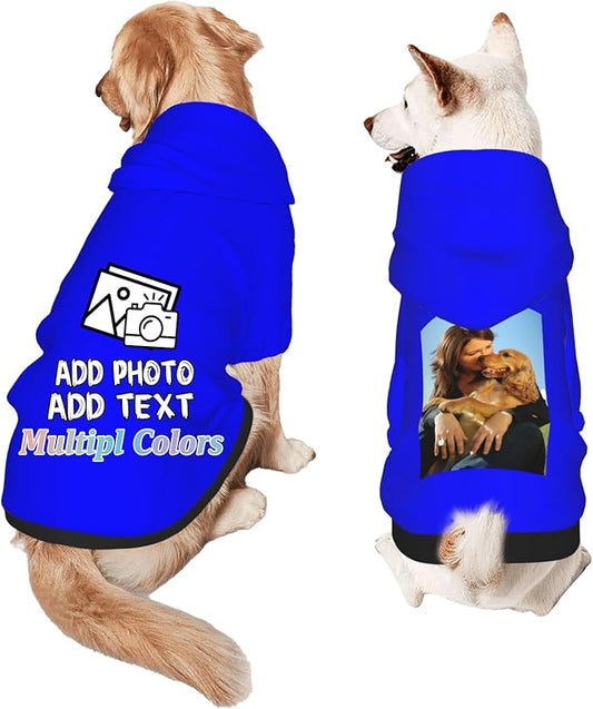 Custom Dog Hoodie Add Your Design Soft & Warm Personalized Photo Text Logo Name Dog Clothes for Puppy Sweatshirt Hooded for Small Medium Large Dogs Girl/Boy Cats Blue