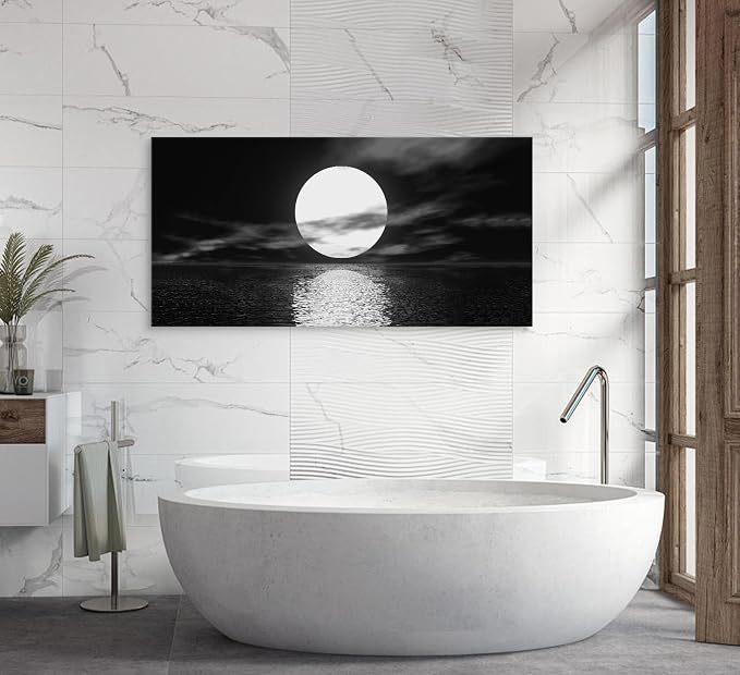 Cao Gen Decor Art S06498 Wall Art Canvas Sea White Full Moon in Night Picture