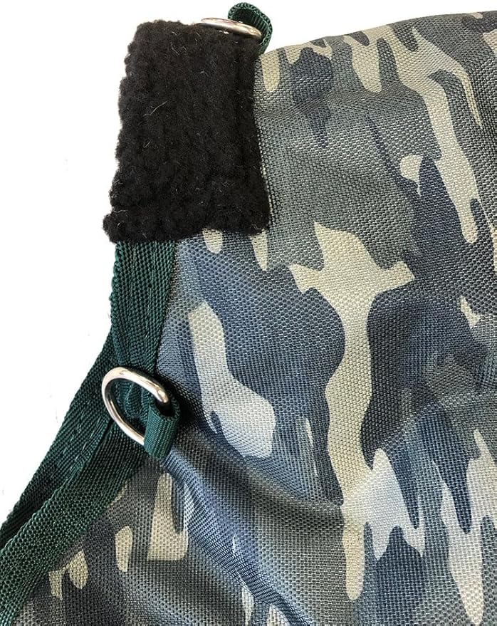 AJ Tack 1200D Waterproof Winter Horse Blanket with Hood - 400g Heavyweight Turnout with Fleece Collar, Shoulder Gussets & Tail Flap - Camouflage 82"